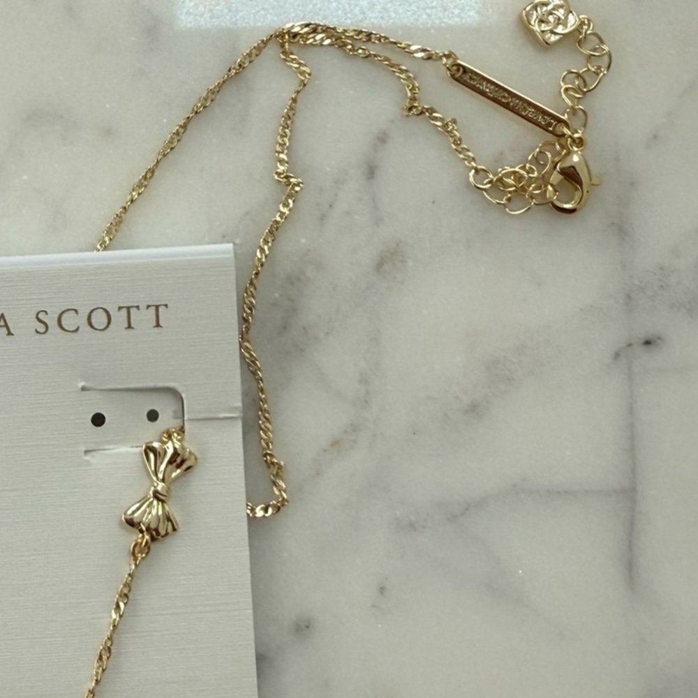 NEW Kendra Scott X Love Shack Fancy Blue Bow Pink Floral Necklace Dual Side Gold - Picture 5 of 6